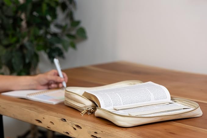 S.F. Creations Premium Bible & Book Carrying Case with Journaling Accessories - Convenient for Men, Women, Teens, and Kids, Ivory