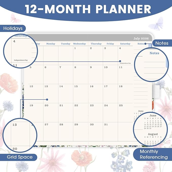Pocket Calendar 2026-2027 - 2026-2027 Pocket Planner for Purse, Jul. 2026 - Jun. 2027, 6.3''×3.8'', Weekly & Monthly Planner with Pen Loop - Floral
