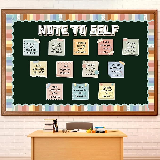 Epakh Mental Health Bulletin Board for Classroom Note to Self Bulletin Board Decor Inspirational Positive Affirmations Accents Cutouts for Therapy Offices Classroom Wall Decorations