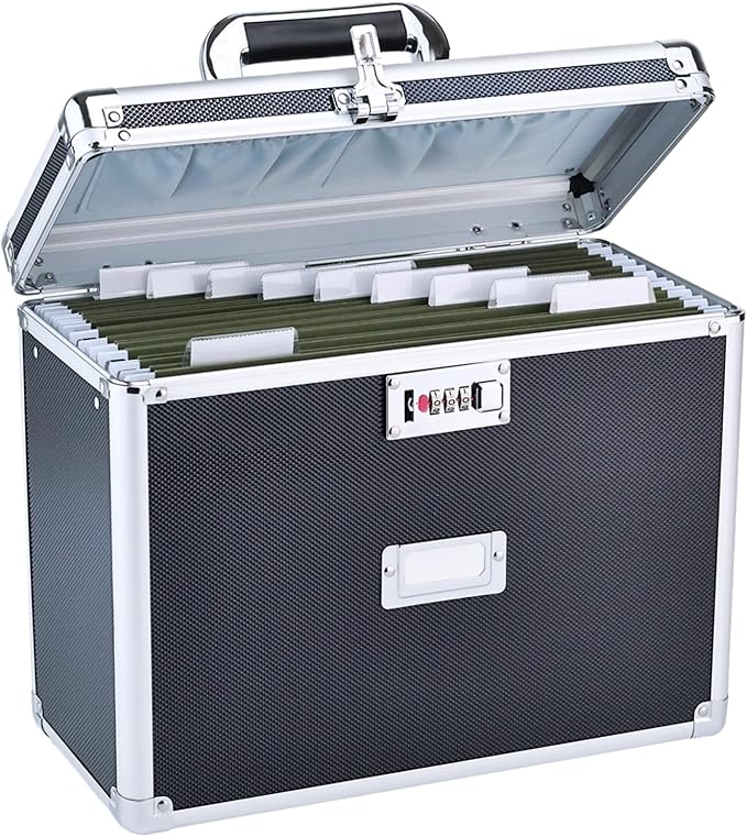 File Storage Cabinet for Letter Size Hanging File Folders, Suspension File Holder, Document Organizer Filing Lockbox in Office and Home with Combination Lock and 10-pack Hanging Files