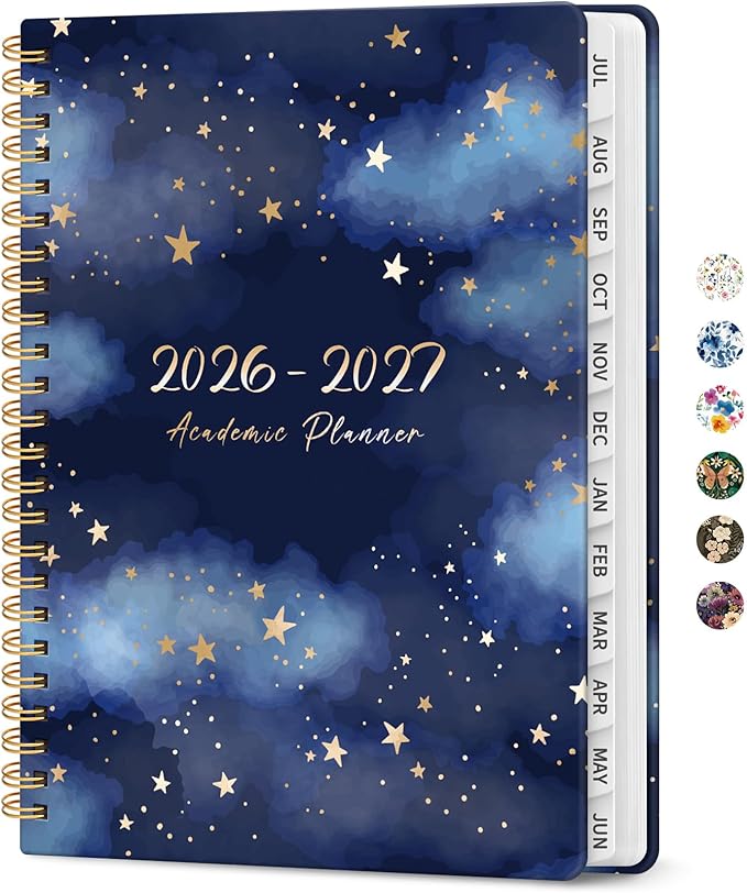 Planner 2026-2027, Academic Year Monthly and Weekly Calendar Planner, Jul 2026 - Jun 2027, Hardcover Teacher Student Planning Agenda book with Tabs, Perfect for School Office Supplies, 6.3" x 8.5" - Starry Night