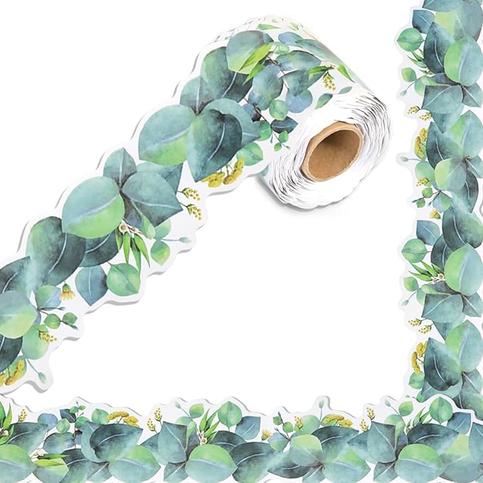 66ft Eucalyptus Bulletin Board Borders Summer Greenery Leaf Plant Theme Rolled Border Trim for School Classroom Blackboard Office Workplace Chalkboard Sage Green Themed Party Wall Decor