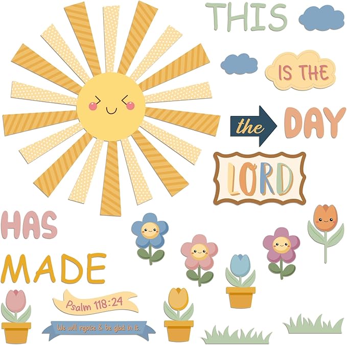 Fuyoooo 150 Pcs Spring Christian Bulletin Board Set Sunday School Bulletin Board Inspired Religious Classroom Decoration for Teacher Sunday School VBS Bible Church Summer Wall Decor(Boho Color)