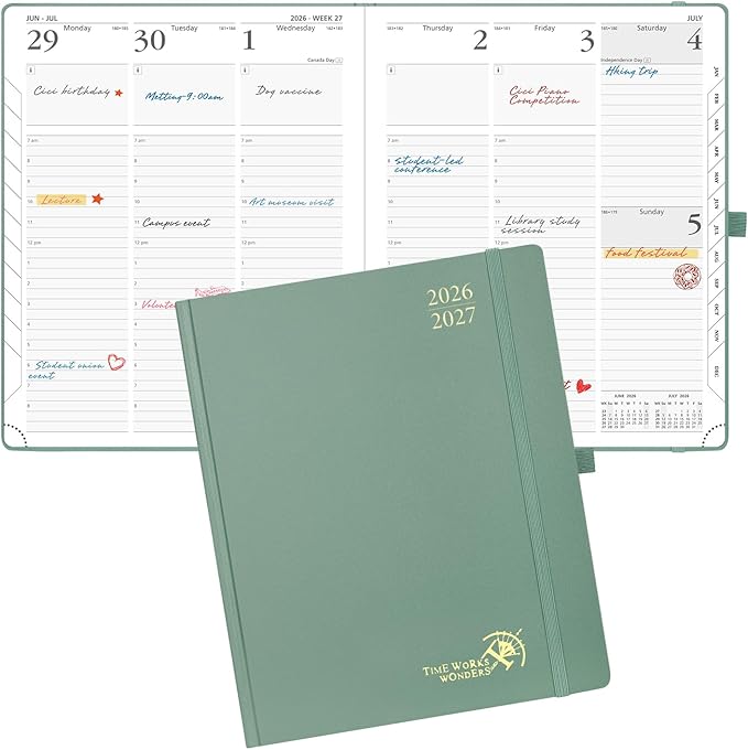 POPRUN 2026-2027 Academic Planner, Large Size 8.5" x 10.5", Weekly and Monthly Calendar, July 2026 to June 2027, Hardcover Appointment Book with Verital Layout, Hourly Time Slots, Monthly Tabs - Midnight Green