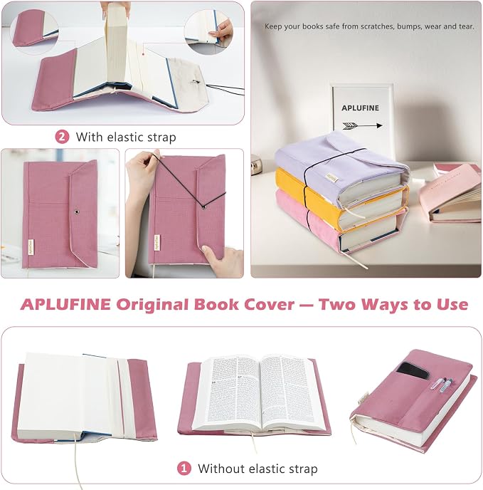 Canvas Book Covers, Washable Protector for Paperback Novels, Adjustable Cover for Hardcover With Pockets for Pen, Soft Cover Books, Lovers Gifts