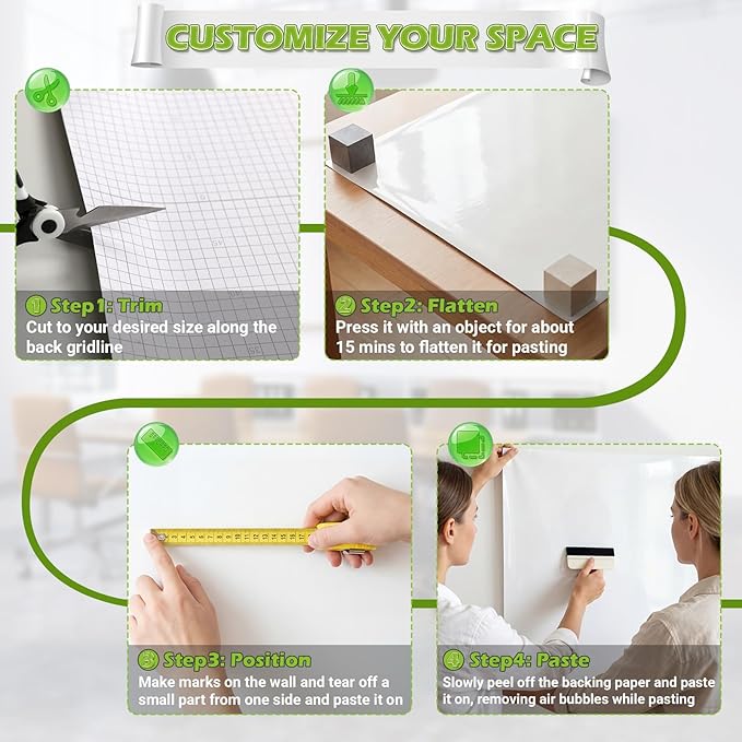 AFMAT Whiteboard Sticker for Wall, 1.44x11ft White Board Paper, Super Sticky Dry Erase Wallpaper, Peel and Stick Dry Erase Board with 4 Markers, No Ghosting Whiteboard Paper for Home Office Classroom