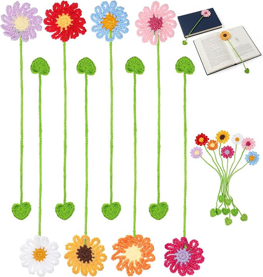 8 Pack Crochet Bookmarks, Colorful Flower Bookmarks for Book Lovers & Teachers (11.8 x 2.2 Inches)