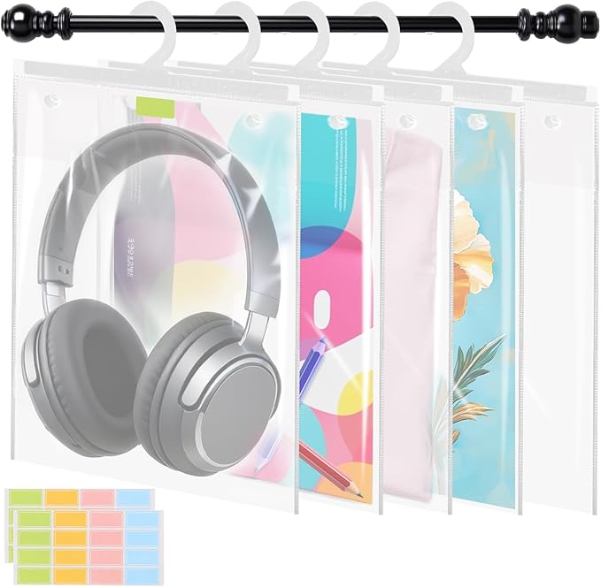 30 PCS Hanging Storage Bags with Hanger 11.8 x 15.7 inch Headphone Organizer Bags Scrapbook Paper Organizer Large Hook Waterproof & Dustproof Clear Plastic Bag Reusable for Classroom, and Pharmacy Use