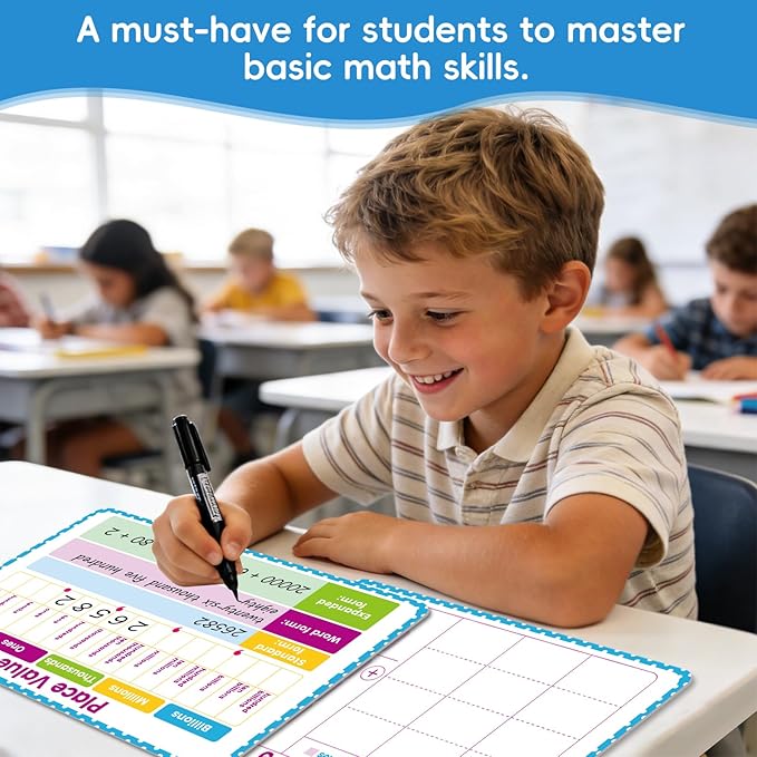 10 Packs Place Value Dry Erase Boards, Double Sided Math Manipulatives Whiteboards for Teaching Billions to Decimals, Writable Erasable for Students Classroom Home Homeschool (12” x 8”)