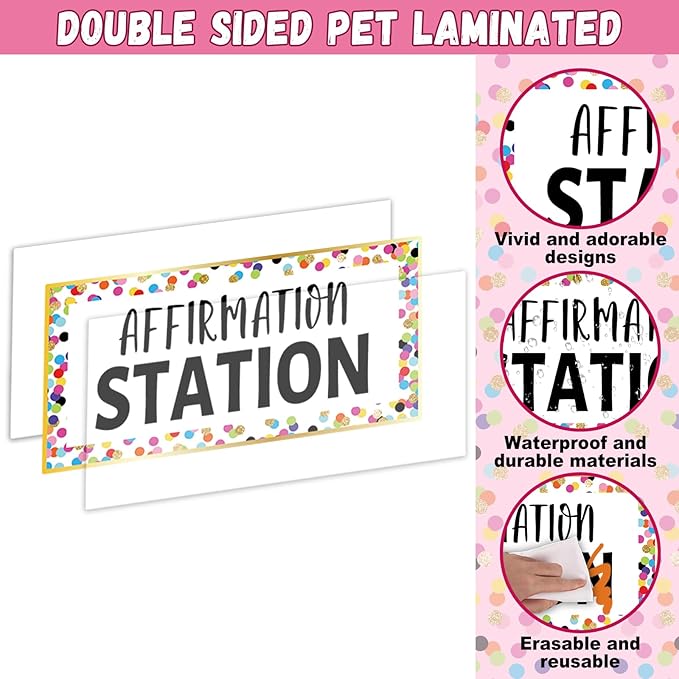 Confetti Affirmation Station Bulletin Board Set Classroom Decorations Colorful Confetti Inspirational Motivational Posters You Are Positive Inspirational Accent Cutouts for Classroom Mirror Wall Decor