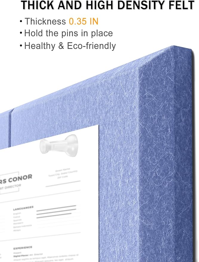 Hsurbtra Large Cork Board for Wall 47 x 36 Inch, 12 Pack Felt Bulletin Notice Board with Pushpins for Office Home School Farmhouse Wall Decor, Blue