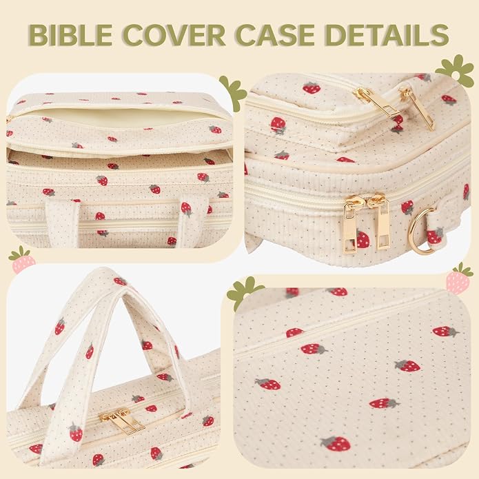 Bible Cover Case for Women Bible Study Supplies Organizer Bible Bags Corduroy Bible Carrying Case for Girls Christian Gifts