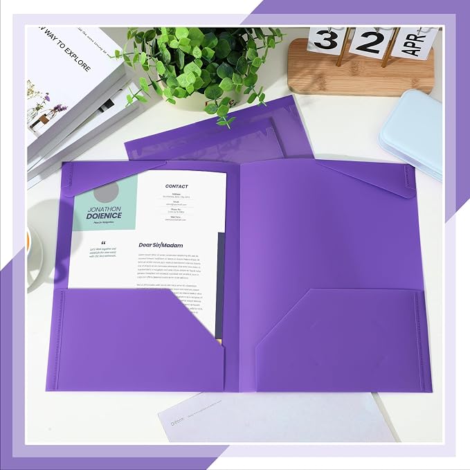 Henoyso 36 Pack Purple Plastic Folders with Clear Front Pockets Heavy Duty File Folders with 2 Pockets and Card Slot for Student Communication School Office Presentation Report