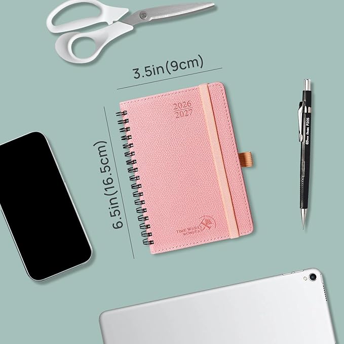 POPRUN 2026-2027 Academic Small Weekly Planner, 4" x 6.25" Pocket Calendar for purse, Horizontal Daily Calendar from July 2026 to June 2027, Softcover Appionment Book with Monthly Tabs, Spiral Bound, Inner-Pocket - Orange