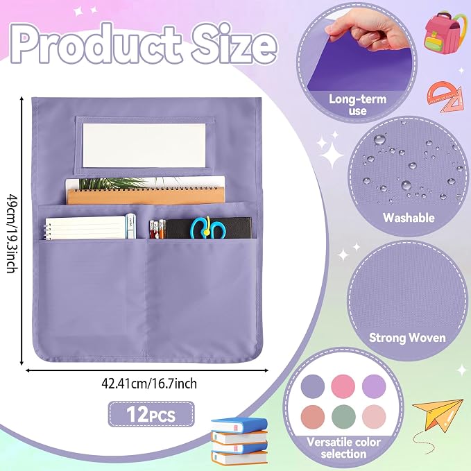 gisgfim 12 Pcs Chair Pockets for Classroom 16.7 x 19.3 Inch s with Name Tag Chairback 3 Pockets Chairs Seat Back Organizer for Elementary School Daycare Home Supply (Pastel Pink)