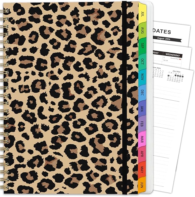 2026 Planner, Weekly and Monthly Calendar Planner for Women, 6.3" x 8.5", Jul 2026 - Jul 2027, Hardcover Planning Agenda book with Tabs, Spiral Bound, Inner Pocket, for School Office Supplies(Cheetah Spots)