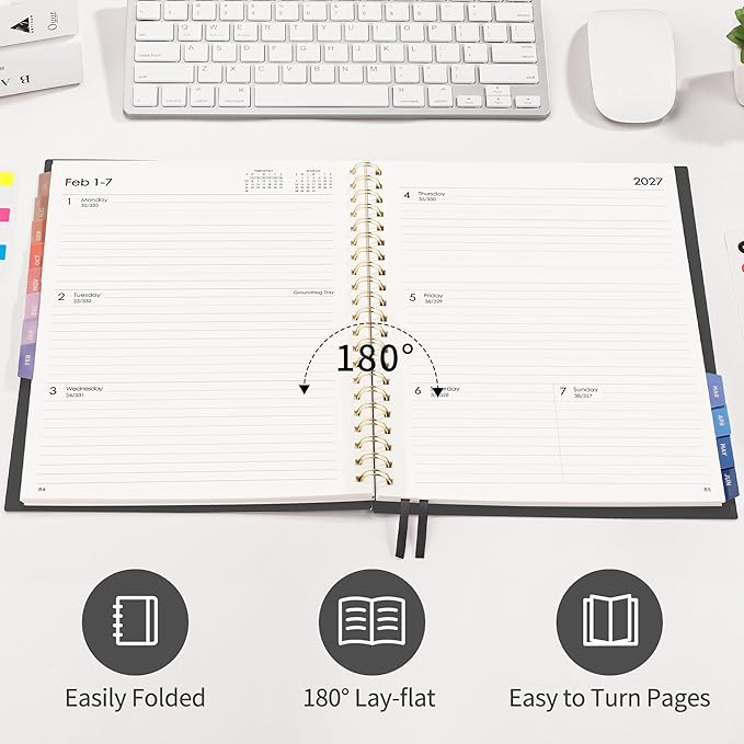 RETTACY Academic Planner 2026-2027, Weekly and Monthly, July 2026 - June 2027, Large Size (8.5" x 11"), Calendar, Agenda, 12-Month Tabs, for Student, Teacher, School (Black)