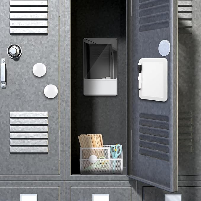 Fuyoooo Magnetic Locker Accessories Back to School Essentials Include Magnetic Mirror with Holder Magnet Mesh Pen Holder Small Whiteboard and Magnet for Office School Locker Organizer(Classic,White)