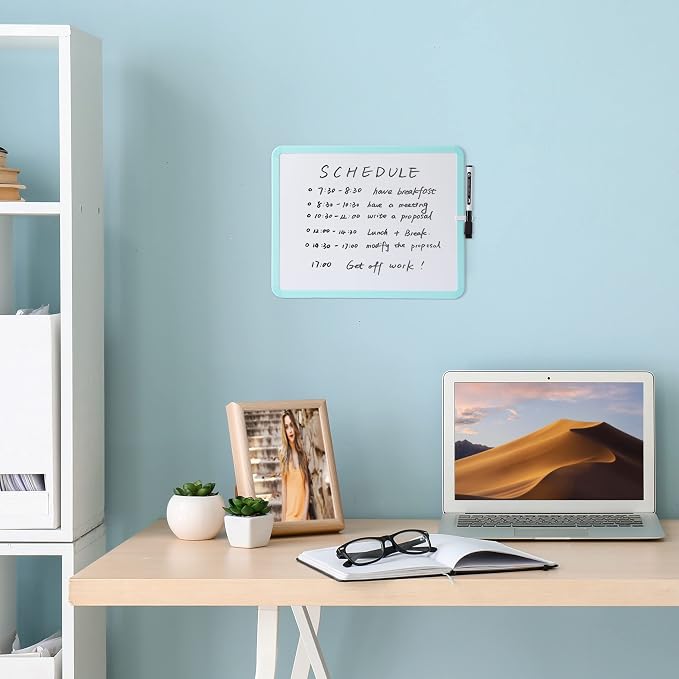 Mr. Pen- Dry Erase Board, 14” x 11” with a Black Dry Erase Marker, Mint Green Frame, Small Mini White Board for Students, Fridge, Wall, Locker, Includes Double Sided Tapes