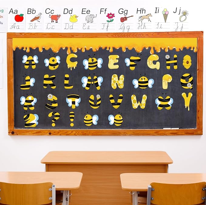 FYSUIMU 208Pcs Bee Bulletin Board Decoration Set Cute Honey Bee Alphabet Letters Paper Cutout for Back to School Classroom Window Wall Home Office Chalkboard Decor