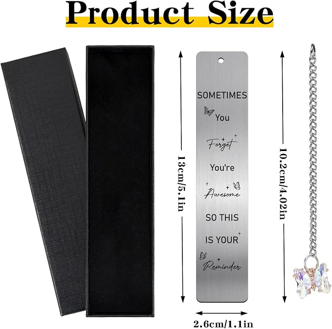 Butterfly Inspirational Metal Bookmark - Sometimes You Forget You're Awesome So This is Your Reminder Book Marks for Reading Women Christmas Thanksgiving Bookmark Friends Birthday Gifts