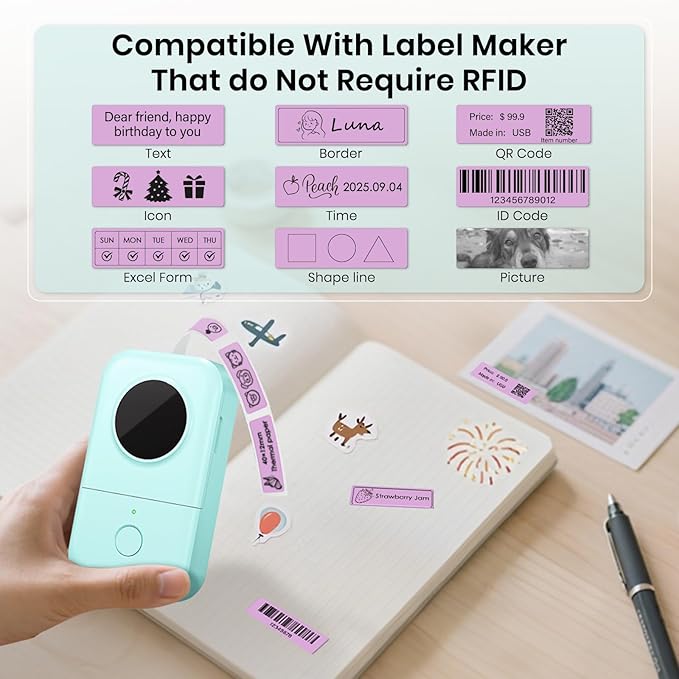 480 PCS D30 Label Maker Tape 0.47" × 1.57" (12 × 40 mm) Vinyl Waterproof Thermal Stickers Self-Adhesive Decals for Retail Office Home School Purple