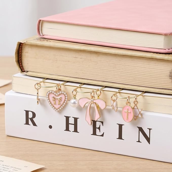 Wxiben Bow Paper Clip Bookmark - 3 Pcs Cross Metal Paperclip Book Mark with Charms Page Marker Planner Decorative Paper Clips Gifts for Notebook Women Reading Book Lover School Accessories