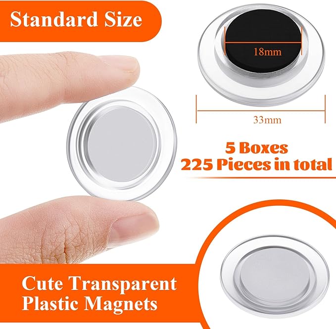 Outus 225 Pieces Clear Round Whiteboard Magnets 3 cm Refrigerator Magnets Dry Board Mini Fridge Teacher Supplies for Home Offices