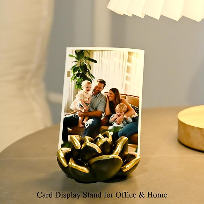 Resin Succulent Business Card Holder - Gold, Silver, Black Set of 3 - Modern Desk Organizer and Card Display Stand for Office & Home - Vertical Name Card Holders - Handmade Unique Gift & Desk Decor