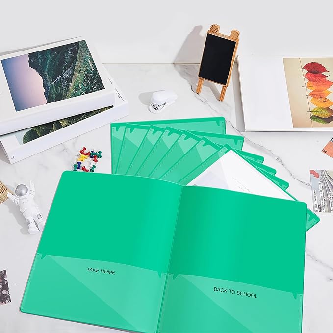 Henoyso 24 Pcs Folders with Pocket School to Home Folder Heavy Duty 2 Pocket Homework Folders with Clear Front Pockets for School Students Parent Teacher Communication (Green)