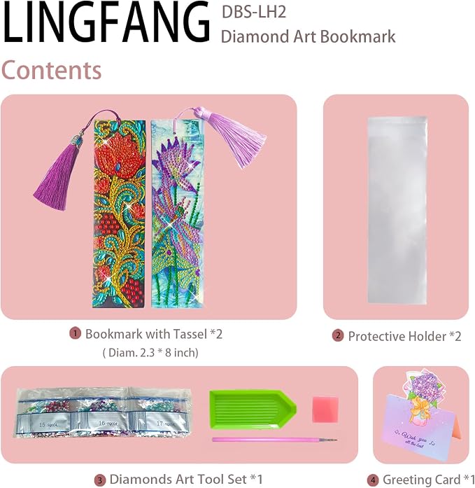 2 Pcs Diamond Painting Bookmark, Leather DIY Book Makers for Adults Book Lovers, Diamond Art Beginners, Small Diamond Art Kits, Paint by Art Crafts Supplies Gift for Women Girls (Flower Rose)