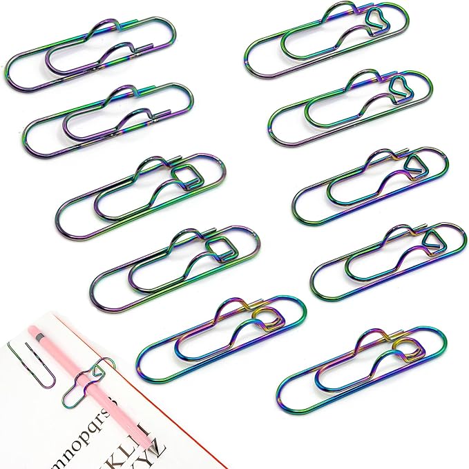 Oversized Paper Clip with Pen Holder, 10 Pack Metal Jumbo Paperclip Pen Clip Desk Organizer, Paperclip & Pen Loop 2 in 1 for Office Home School Decoration and Stationery Storage