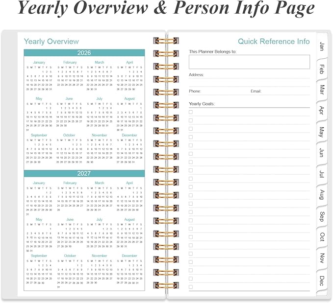 2026 Pocket Planner/Calendar - 2026 Planner from January 2026 - December 2026, Planner 2026 with 12 Tabs, Twin-Wire Binding, Inner Pocket, 3.75" x 6.75, Black
