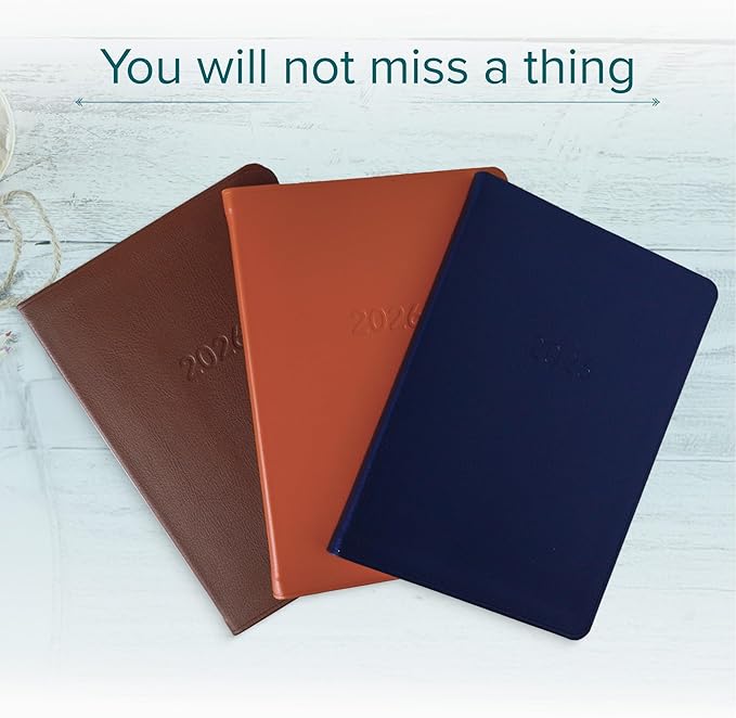 Harbor Desk Weekly Monthly Planner 2025-2026 - Calendar Planner and Notebook, Durable Faux Leather, 192 Pages, Softcover & Book Bound - Cambridge Cognac - 8x5.5"