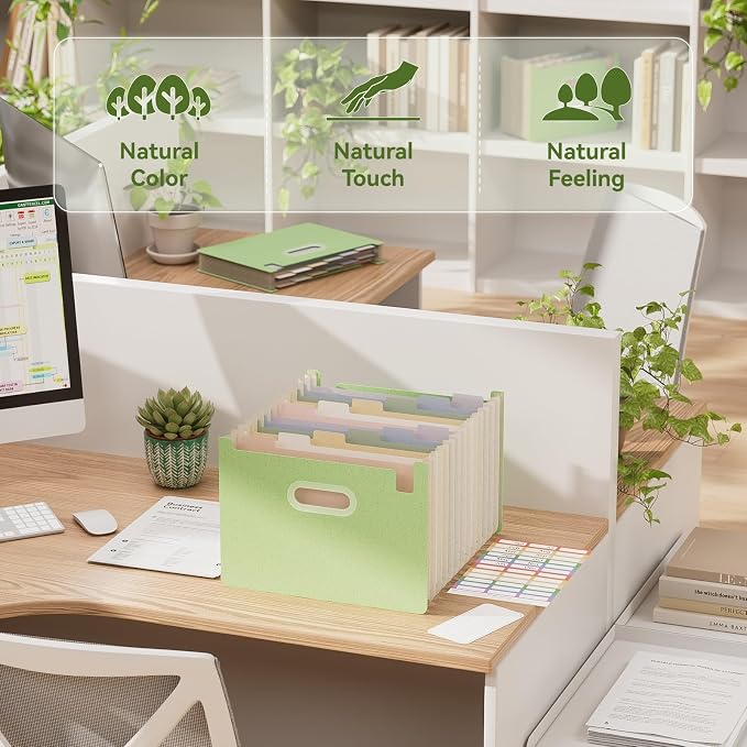 Accordion File Organizer, 12 Pockets Wheat Straw Expanding File Folders, Upright & Open Top, Monthly Bill Receipt Organizer, 100% BPA Free, Return to Nature, Healthy Living, Letter/A4 Size-Mint Green