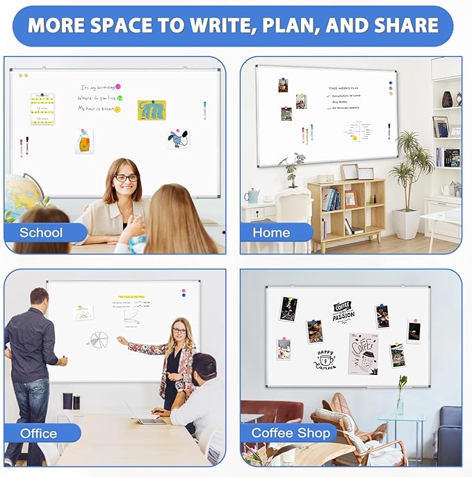 WALGLASS 2 Pack Large White Board, 72" x 40" Double-Sided Dry Erase Board Whiteboard for Wall, Hanging Mounted Whiteboard Silver Aluminium Frame for Home, School, Office