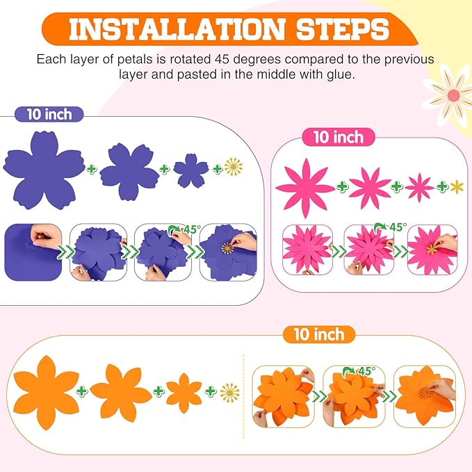 MotiMind 12 Pcs Paper Flowers Decorations for Wall DIY Paper Flowers Bulletin Board 3D Handcrafted Backdrop Decoration for Classroom Back to School Party(Classic Color)