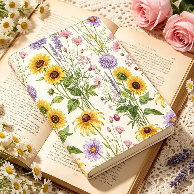 Wildflowers Patern Stretchable Book Cover 15.7"x9.8", Elastic Washable Book Protector for Hardcover Textbooks Paperbacks, Reusable Polyester Book Sleeve for Women