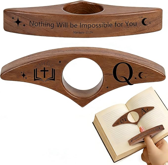 Personalized Wooden Thumb Book Page Holder Engraved with 26 Letters Initials Reading Bookmark Gift for Book Lovers, Readers, Women, Men, Teachers Christmas, Birthday(Black Walnut Wood-B, Q)