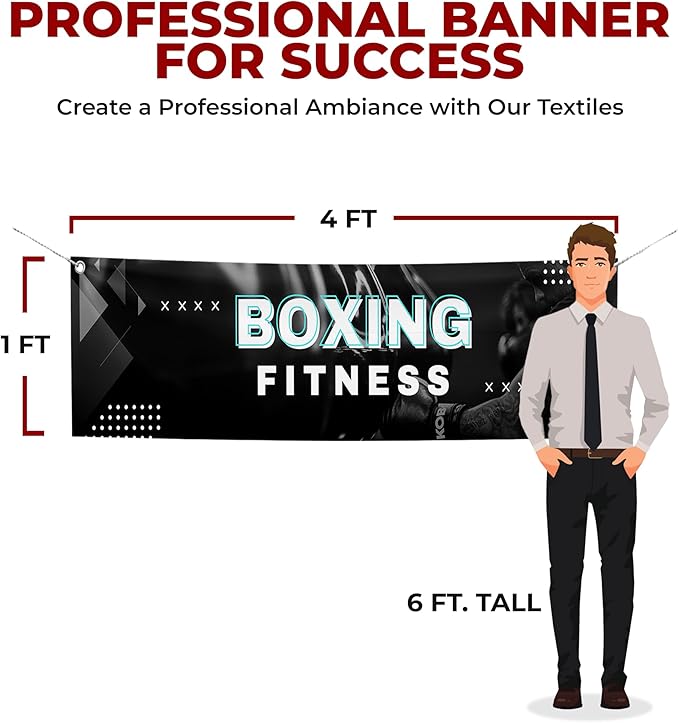 Boxing Fitness Large Banners and Signs for Outdoor by Mavis Printing-Polyester Banner with 4 Holes for Easy Hang Indoor & Outdoor|4x1 Feet HD Print Sign to Promote Church| Made in USA