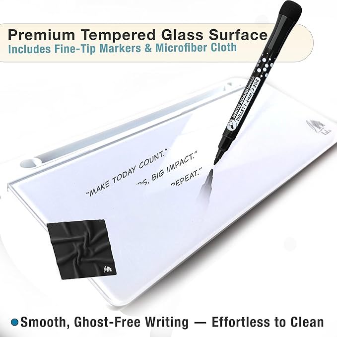 Glass Desktop Whiteboard with Storage Drawer – Premium Dry Erase Board for Desk Notes, Planning & Organization
