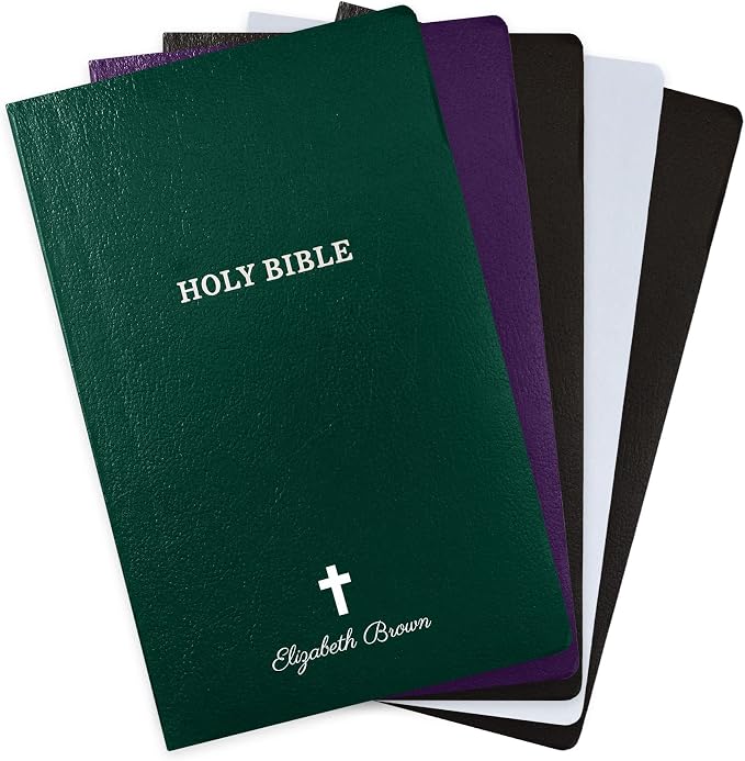 Personalized KJV Bible King James Version Faux Leather Bible SMALL PRINT Economy Bible with Custom Name and 3 Rows of Text, Highlighted Verses, Gift for Christian Celebrations (Forest Green)