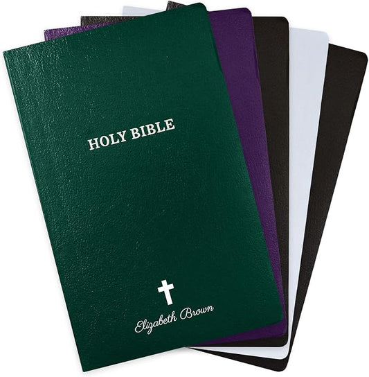 Personalized KJV Bible King James Version Faux Leather Bible SMALL PRINT Economy Bible with Custom Name and 3 Rows of Text, Highlighted Verses, Gift for Christian Celebrations (Forest Green)