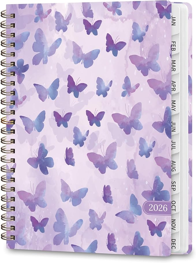 2026 Planner, Weekly and Monthly Calendar Planner, Academic Daily Agenda (Jan 2026 - Dec 2026), Hardcover Planning Notebook for Office Accessories and School Supplies, Purple Butterflies