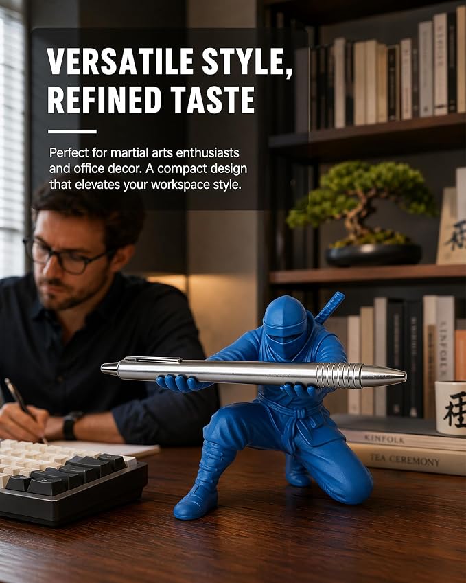 Ninja Pen Holder, 3D Printed Single Pencil Holder Display Stand, Cool Desk Organizers and Decor for Men, Birthday Gift, Father's Day, Office, Home (Red)
