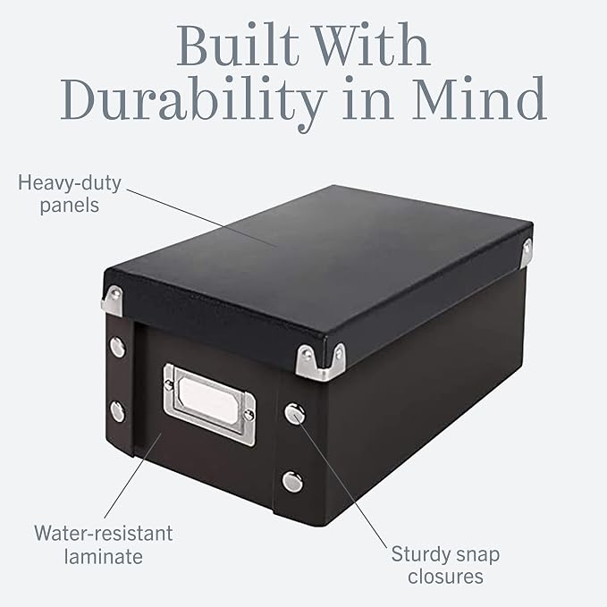 Snap-N-Store Index Card Holder Storage Box - Collapsible Organizer Box fits 1100 Flash Cards - Business, Recipe, or Note Card - 4 x 6, 1 Pack, Black