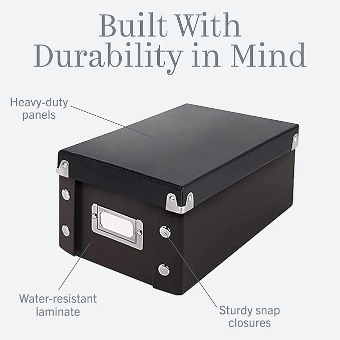 Snap-N-Store Index Card Holder Storage Box - Collapsible Organizer Box fits 1100 Flash Cards - Business, Recipe, or Note Card - 3 x 5, 2 Pack, Black