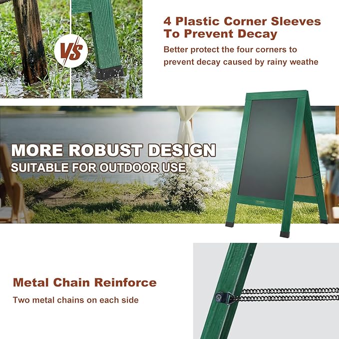 Wood Magnetic A-Frame Chalkboard Signs, 40" x 20" Large Sandwich Board Signs Outdoor, Double-Sided Sidewalk Blackboard for Business, Wedding, Vendor Display, Coffee Shope - Green