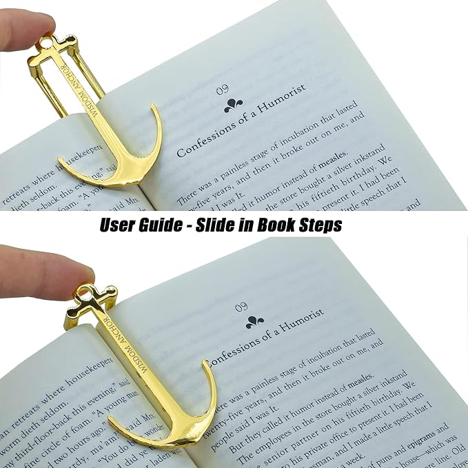 Anchor Page Holder for Hands Free Reading Bookmark Book Opener Reader Gift Metal Portable Music Recipe Book Hardcovers Paperbacks Magazines Clip Accessories, Gold