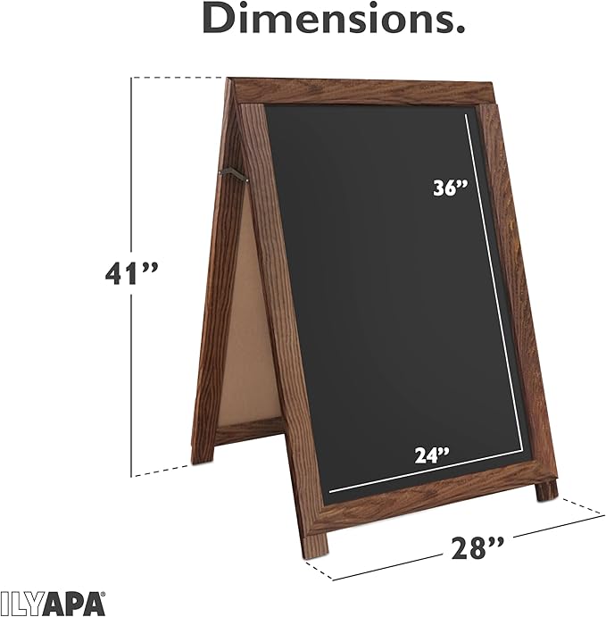 Ilyapa 2 in 1 A Frame Sign Holder and Chalkboard Easel - Dual Sided Magnetic Chalk Board - Display for Businesses Outdoor - 28x41 - Barnwood Brown
